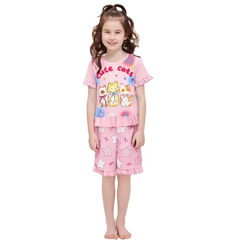 LQSZ Girls Pajamas Set Summer Kids Princess PJS Shorts Sleeve Lounge Set Sleepwear for 3-10 Years2
