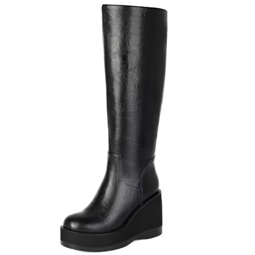 Image of WUDPUNDR Knee High Platform Boots for Women Chunky Heel Round Toe High Heeled Knee Tall Boots Not for Wide Calf