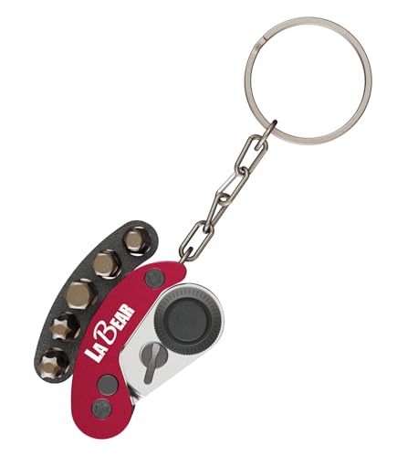 Image of LABEAR Red Mini Folding Ratchet Screwdriver Set with 5 Bits | 72-Tooth reversible pocket ratchet, magnetic 1 /4 inch bit holder, keychain-ready EDC tool