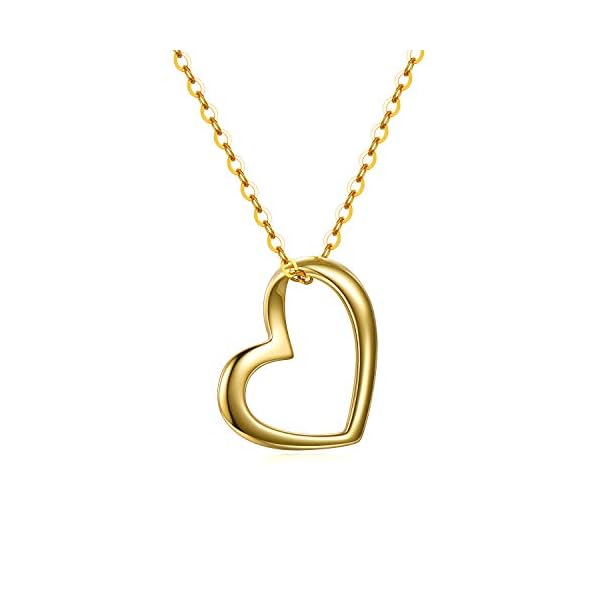 Solid 14k Gold Heart Necklace for Women, Fine Gold Love Jewelry Gifts for Wife/Mother/Girlfriend, Birthday Pesent for Her, 16+2 Inch