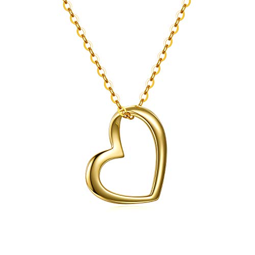 Solid 14k Gold Heart Necklace for Women, Fine Gold Love Jewelry, 16+1+1 Inch