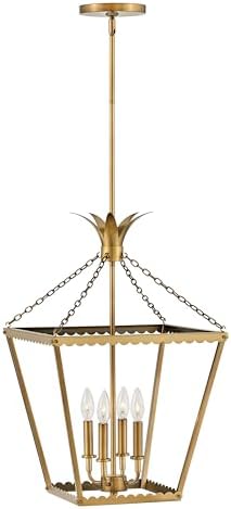 Hinkley Palma Large Four-Light Pendant, Pineapple Motif, Adjustable Height, European-Inspired, Heritage Brass Finish