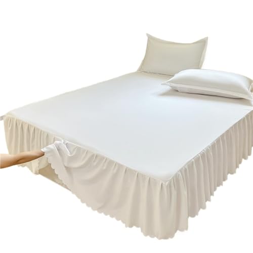 Falda de Cama con Volantes Elástico Falda de Cama con Volantes Blancos y Negros, Funda colchón Banda elástica, sábana Individual/Queen/King (sin Fundas Almohada)(White,1 pc Skrit 137x190cm)