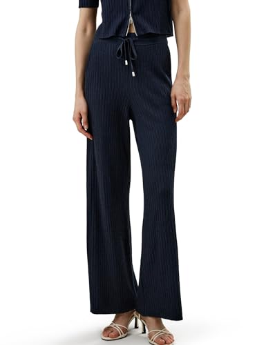 LilySilk Oasis Knit Pants Premium Wide Leg Wool Silk Blend Sweat Pants with Stretchable Waist Tie for Women Casual Soft