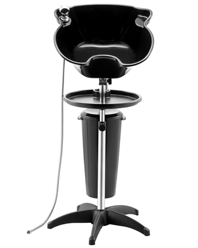 VEVOR Portable Shampoo Bowl Deep Shampoo Sink with Adjustable Height & Angle Washing Hair Station Includes Drain Hose Shower Head and Bucket Salon Sink for Home & Barber Use Black