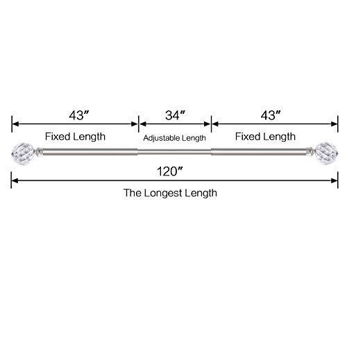 Turquoize TQROD2-502-66120-NICKEL Crystal Ball Finial Window Curtain Rod Set 66 Inch Extends To 120-Inch With Window Treatment Hardware, Faceted Crystal 3/4 - Inch Diamter Drapery Rod Set, 2 Pack, Nickel thumb #5
