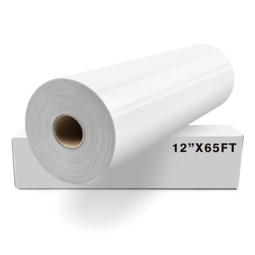 Image of FUNKAKA Heat Transfer Vinyl Rolls, 12 inch x 65ft White Iron on Vinyl for Shirt | Glossy HTV Vinyl for All Cutter Machines - Easy to Cut & Weed for Heat Transfer Design
