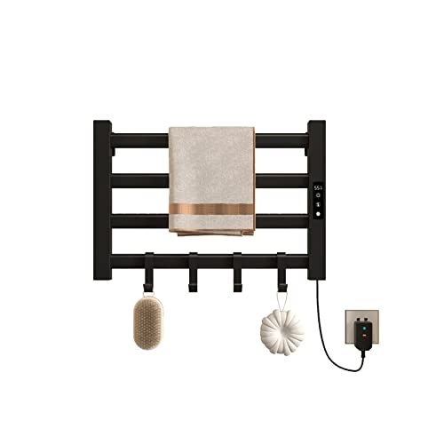 ESOP Radiador Toallero Eléctrico Bajo Consumo 80W, Calientatoallas Eléctric Pequeña 55 * 35cm Secador de Toallas con Control Táctil LCD, Temporizador, Termostato(30-70℃), Engánchate (Negro) Cover