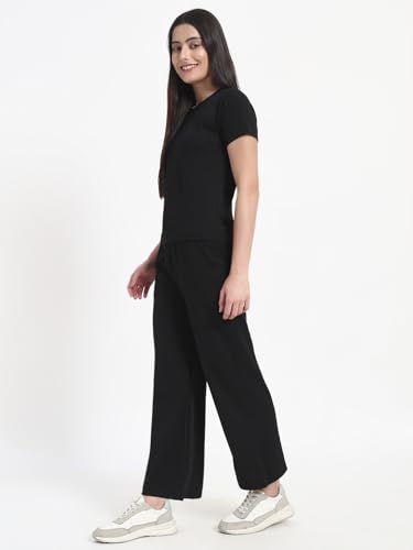 Image of Vogaan Women's Summer 2 Piece Co-Ord Set for Women Casual Short Sleeve Crop Top Wide Leg Sweat Pants for Travel Vacation Outfits Lounge Sets