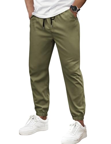 COOFANDY Mens Joggers Regular Fit Casual Khaki Pants Lightweight Chino Pants with Pockets Army Green