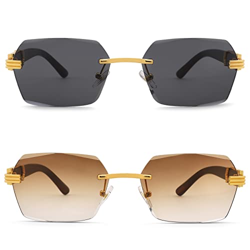 Hycredi Rimless Rectangle Sunglasses Men Women Retro Frameless Square Shade Y2k Sun Glasses Tinted Eyewear