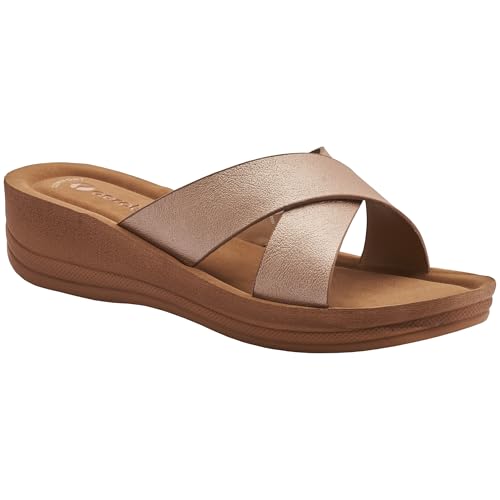 Image of AEROBLU Cushion Comfort Mid Heel Slippers for Women | Classic Cross Strap Design | Comfortable Padded Footbed | Anti-Skid & Durable Heel Slippers for Girls | Ideal for Party, Ethnic and Daily wear