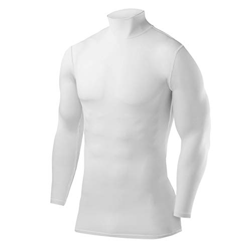 PowerLayer Camiseta Compresión Niños - Camiseta Interior Térmica de Manga Larga y Cuello Alto para Niños - Compression Shirt para Ciclismo Entrenamiento Gym Running Rugby - Blanco, 12-14 años