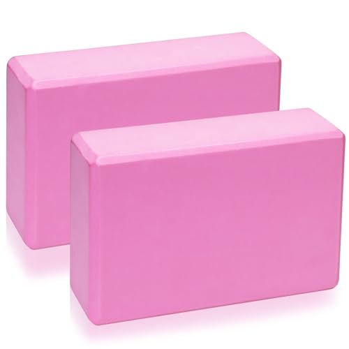 2 Pcs Bloque Yoga Blocks, Ladrillo Yoga de Espuma EVA Alta Densidad, Bloques de Yogas Antideslizantes para Pilates Meditación Fitness Entrenamiento (Rosa, 23 x 8 x 15 cm)