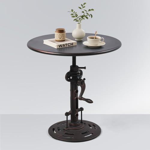 GWAREZ Mesa de centro redonda de 19,6 cm, estilo industrial, mesa de ch&aacute; de metal, manivela, altura...