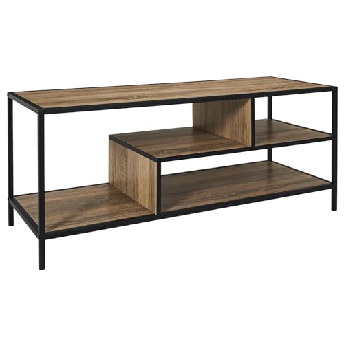HOME DECO FACTORY - Banc TV Moderne Edison - Design épuré - Rangement optimisé - Facile à Assembler - Dimensions 110x45x40 cm - Couleur Marron Noir. -...