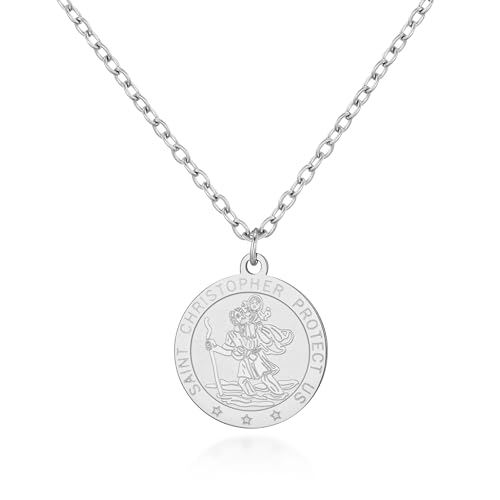 Philip Jones Mens Stainless Steel St Christopher Necklace