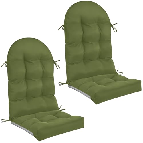 Image of Geelin 2 Pcs Outdoor Patio Chair Cushion Thick High Back Adirondack Chair Cushion Tufted Weather & Fade Resistant Anti-Slip Outside Rocking Chairs Pads with Ties 44 x 19 x 4 Inch (Moss Green)
