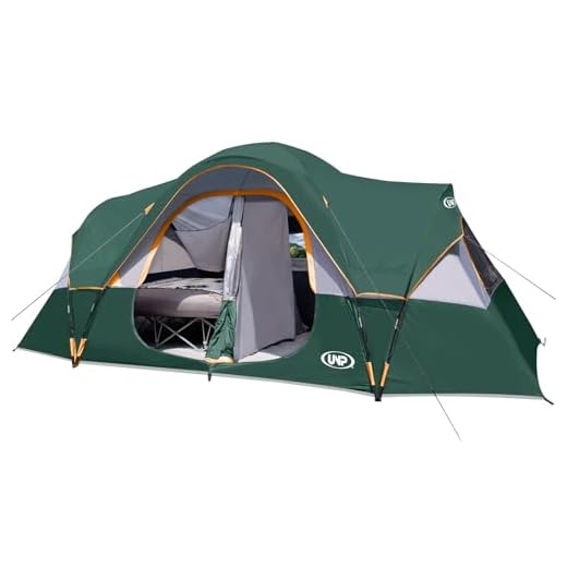 UNP Camping Tent 10-Person-Family Tents, Parties, Music Festival Tent, Big, Easy Up, 5 Large Mesh Windows, Double Layer, 2 Room, Waterproof, Weather Resistant, 18ft x 9ft x78in (Dark Green)