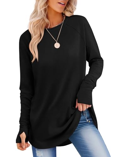 VVK Women's Black Crewneck Long Shirt Tunic L