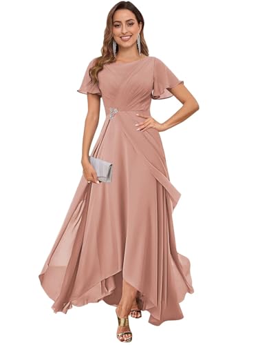 AUMEELAM Ruffled Sleeve Chiffon Mother of The Bride Dress Scoop Neck Beaded Ruched Wedding Guest Dresses4