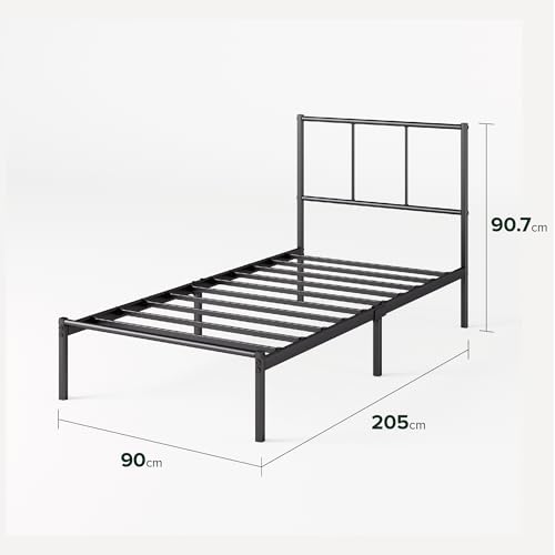 Image of Zinus Justin Bed 200 x 90 cm - 35 cm High - Metal Bed Frame with Headboard - Metal Bed with Slatted Frame - No Box Spring Bed Required - Under Bed Space - Modern Design - Black