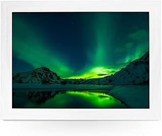 Portable Lap Desk Tray (Aurora Borealis) Handmade Wooden Frame, Beanbag Cushioned Bottom | Computers, Laptops, Meals, Food | L862 White
