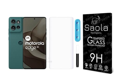 Image of Saola 1-Pack UV Curved Tempered Glass for Motorola Edge 50 | 9H Hardness | Edge-to-Edge Full Screen Coverage | UV Light Installation | Scratch Resistant | Case Friendly Screen Protector. (6.7 Inches)
