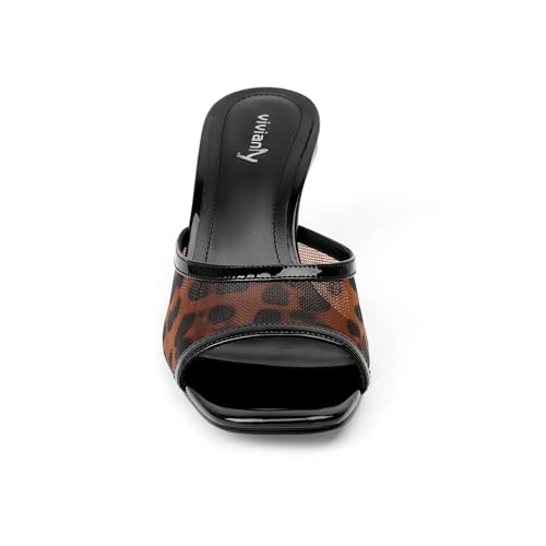 Image of vivianly Womens Square Open Heels Sandals Slip on Heeled Slides Mules for Party Daily Wear
