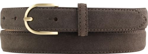 BELTINGER Damen-Gürtel aus Veloursleder 2,5 cm | Velour-Ledergürtel für Damen 25mm | Wildleder-Gürtel mit runder, goldener Gürtelschließe | Dunkelbraun 95cm