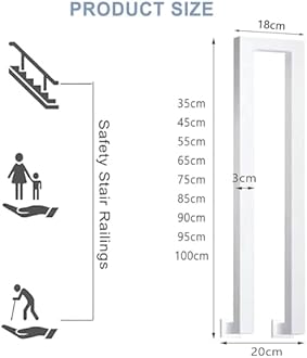OVLRIJP Stair Railing Indoor, U-Shaped Stair Rail, Metal Bannister Rail for Stairs, Handrails for Stairs, Hand Rail U Shape for Loft, Porch, Balcony,Indoor, Outdoor (White Side Mounting, 75cm)