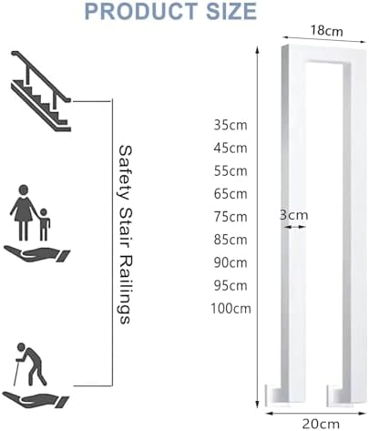 OVLRIJP Stair Railing Indoor, U-Shaped Stair Rail, Metal Bannister Rail for Stairs, Handrails for Stairs, Hand Rail U Shape for Loft, Porch, Balcony,Indoor, Outdoor (White Side Mounting, 75cm)