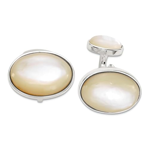 Mancuernillas ovales de plata 925 con madreperla simulada miniatura 1