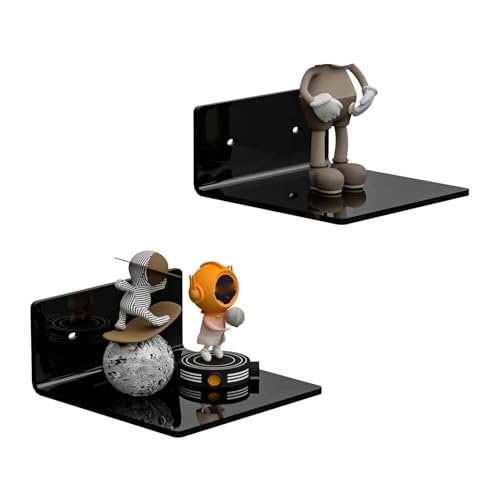 Qcwwy 2 Pcs Estantes Flotantes de Pared, Estante de Pantalla Acrílico con Tornillo Adhesivo Estructura Resistente Soporte de Coleccionables de Soporte de de Almacenamiento para (Black)