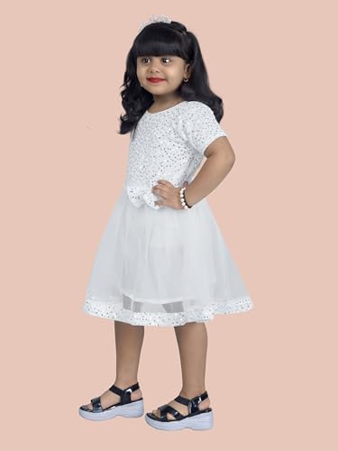 Image of Charming Girls' Kids Velvet & Net Frock with Knee-Length Short Sleeve A-line Round Neck Fit and Flare and Back Zipper Closure|Kids Dress for Baby Girls Birthday Outfit