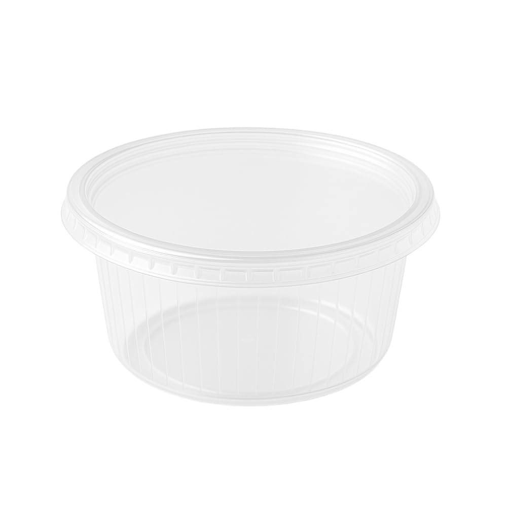 Commerline Lot de 250 tasses à charcuterie de 250 ml avec couvercle, gobelets ronds en polypropylène, récipients réutilisables en polypropylène, bols à salade transparents, bols à sauce en plastique