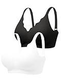 BH für Damen ohne Bügel mit Unterstützung, Bequeme Nahtlose Bralettes Gepolstert, Bügelloses Bustier Komfort T-Shirt BHS, Schwarz+Weiß, L