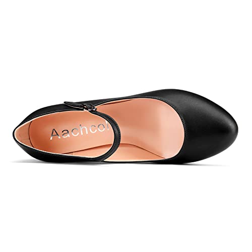 Aachcol Women Wedge Platform Pumps Round Toe Mary Jane Ankle Strap Chunky Block High Heel Dress Shoes Pumps Wedding Matte 4 Inch4