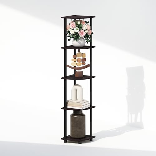 Image of Furinno Turn-N-Tube Storage Shelves, 5-Tier Book Shelf, Corner Shelf, Toolless Open Shelves, for Organization and Storage, Living Room, Home Office, Hallway, Bedroom, Dark Walnut