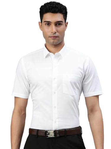 Image of RAMRAJ COTTON Men White Solid Half Sleeve Cotton Shirt