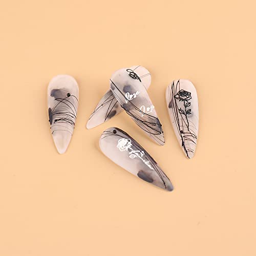 Jmeowio 5D Hollow Exquisite Black& White Flowers Nail Art Stickers Decals Self Adhesive Pegatinas Para Uñas Spring Rose Pansies Butterfly Petal Leaves Summer Design Manicure Tips Nail Decoration For Women Girls 6 Sheets thumb #8