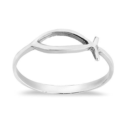 AeraVida Simple Plain Ichthys Christian Fish Sterling Silver Everyday Ring - Main Image