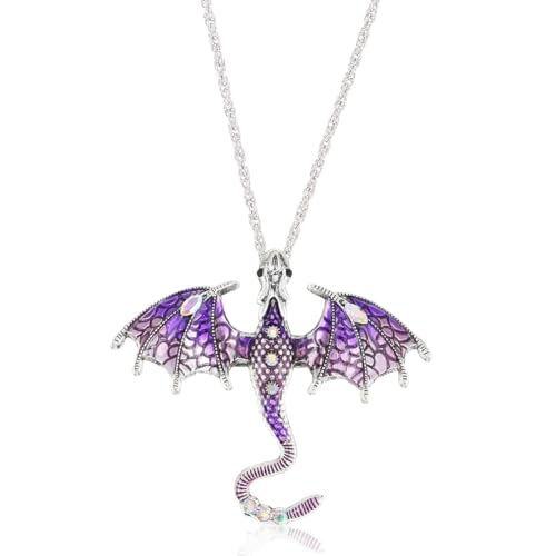 QYEHF Collar de Stegosaurus,Collar para hombre Señora con colgante de dragón con espada,Estilo vintage, letrero, cumpleaños (púrpura)