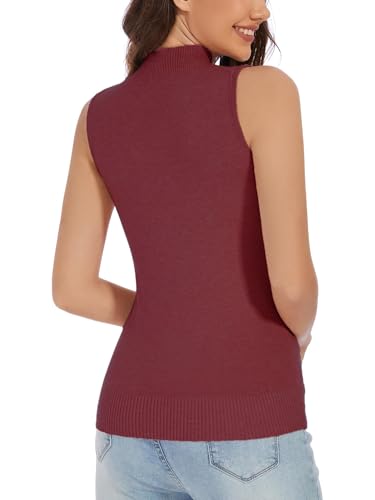 Image of Sleeveless Mock Neck Knit Tops for Women Slim Fit Turtleneck Sweater Vest Business Work Tank Pullover