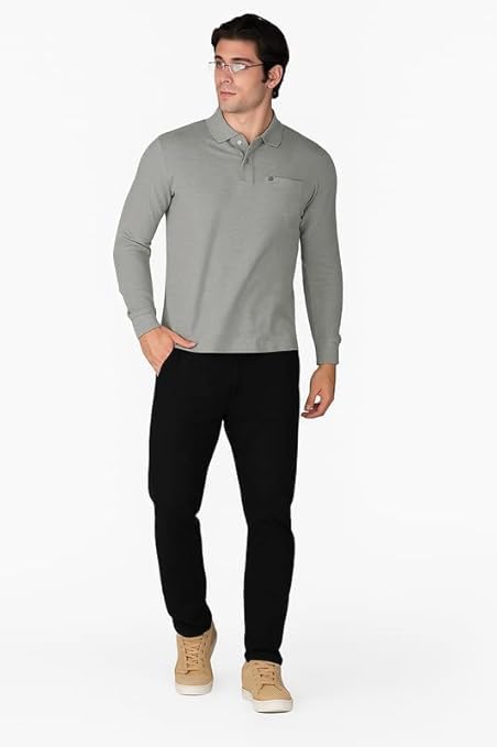 Image of Men's Cotton-Rich Full-Sleeve Polo T-Shirt with Pocket Premium Pique Fabric Casual & Stylish