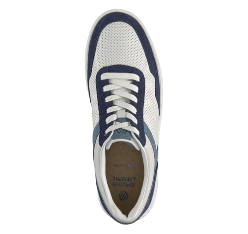 Johnston & Murphy Dawson Moctoe U-Throat Casual Athletic Sneaker, White Full Grain Leather/Blue/Navy Suede, 10 M2