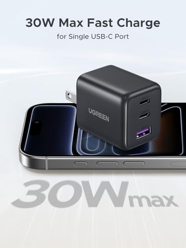 UGREEN 3-Port 30W USB C Charger, GaN II Compact iPhone Charger Fast Charging, Type C Power Adapter for iPhone 17/16/15 Series, Galaxy S26/S25/24, iPad, MacBook Neo/Air, Matt Black - Image 4