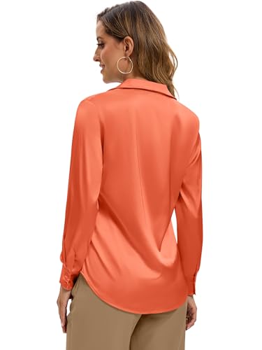 Image of Premium Soft Breathable Stretch Satin Silk Button Down Shirts for Women Long Sleeve Leopard Blouses Work Dress Tops