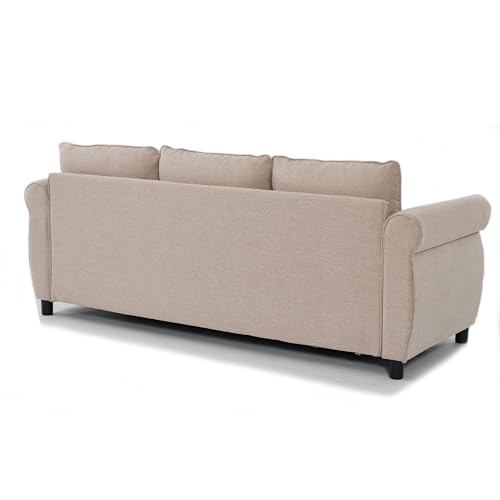 Image of Modern 3 Seat Sofa Couches with Pull Out Queen Memory Mattress Sleeper Bed, 2-in-1 Convertible 3 Seater Sofa Couch W /Rivet Decor and Scroll Armrests for Home Apartment