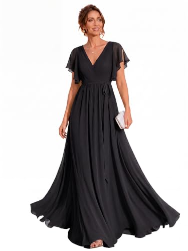 Ever-Pretty Women's Chiffon V-Neck Bridesmaid Dresses Maxi Formal Dress